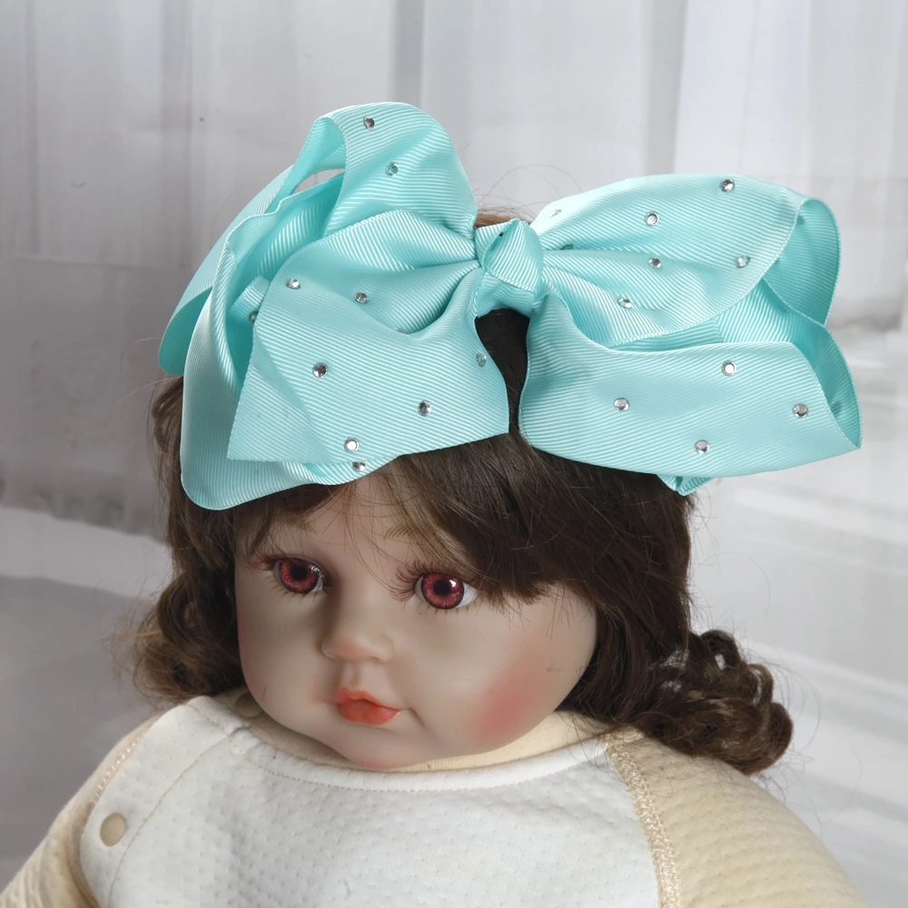 8 Zoll Große Haarschleifen für Babymädchen und Kinder, Weiche Schleifen mit Strass-Knoten, Haarbänder, Baby-Haaraccessoires, Kinder-Kopfschmuck – Detail 17