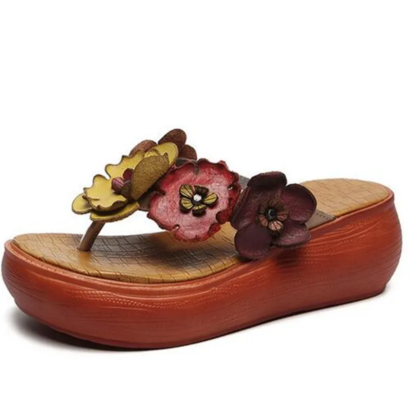 ZXRYXGS 100% Genuine Leather Summer Women\'s Slippers Flower Fashion Sandals 2024 Increase Shoes Platform Slippers Wedges Sandals