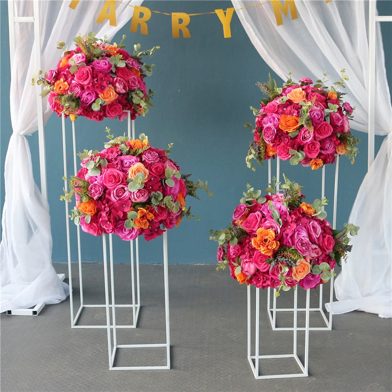 JAROWN Customize Wedding Decoration Rose Red Artificial Fake Flower Row Wedding Background Decor Flower Arrangement Flower Ball