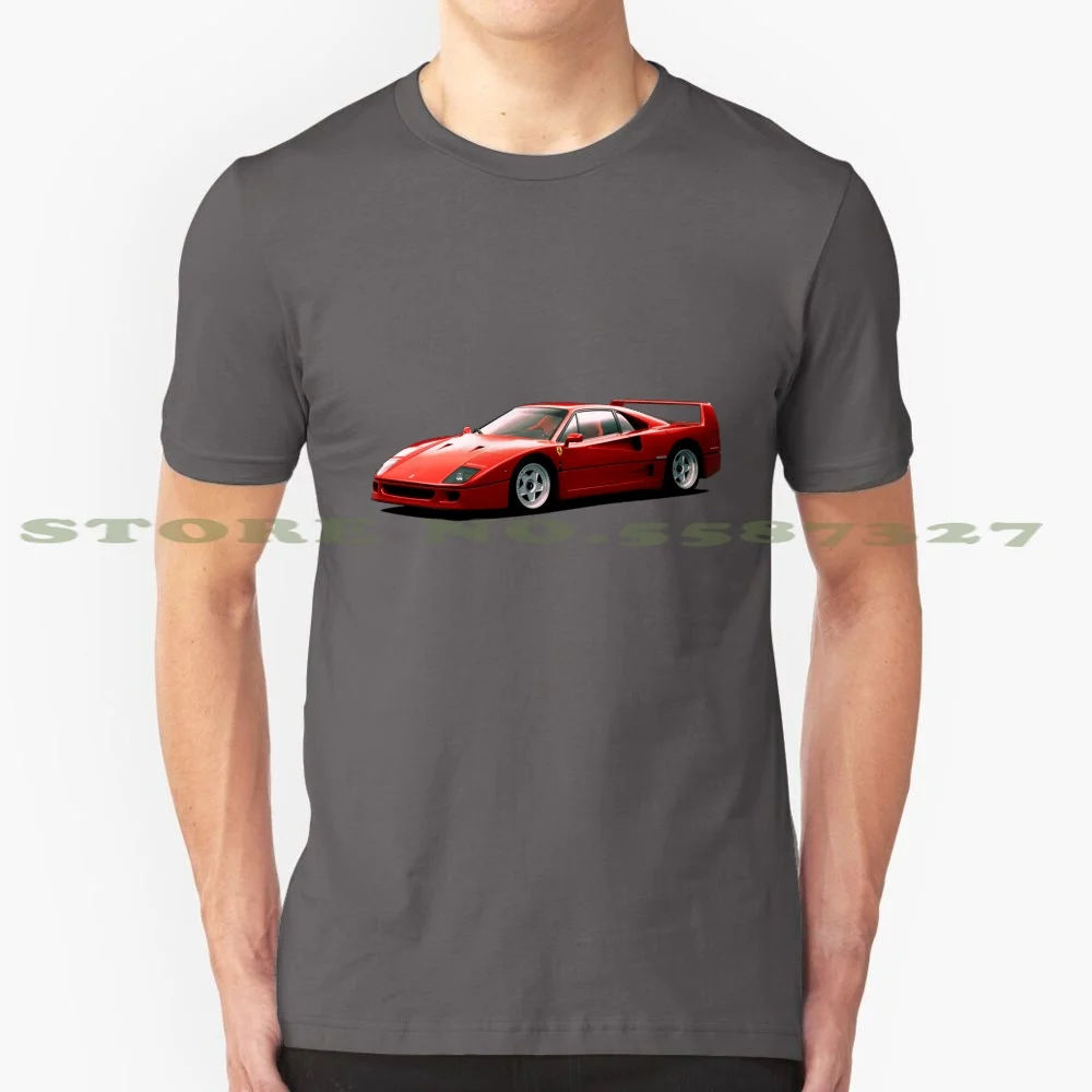 F40 Car Legend 100% Cotton T-Shirt He Drew F40 Italy Net Rosso Reading Hypercar Cars Supercar Motor World Horse Automotive