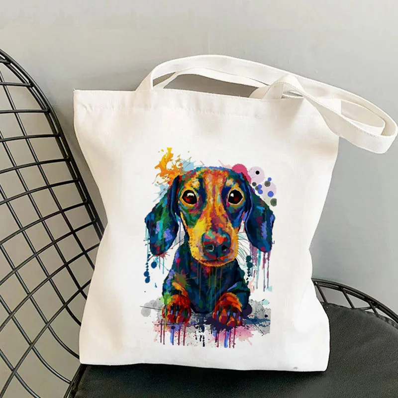 

Shopper Colorful Dachshund Dog Printed Tote Bag women Harajuku shopper handbag girl Shoulder shopping bag Lady Canvas Bag