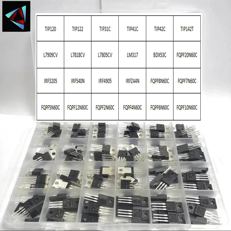 120PCS 24Values IRF3205 L7805CV LM317 TIP120 IRF540N TIP122 TIP142T IRFZ44N FQPF10N60C TO-220 Field Effect Transistor