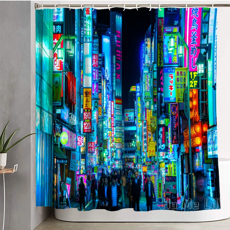 City Lights At Night Tokyo Shower Curtain Bathroom Accessories