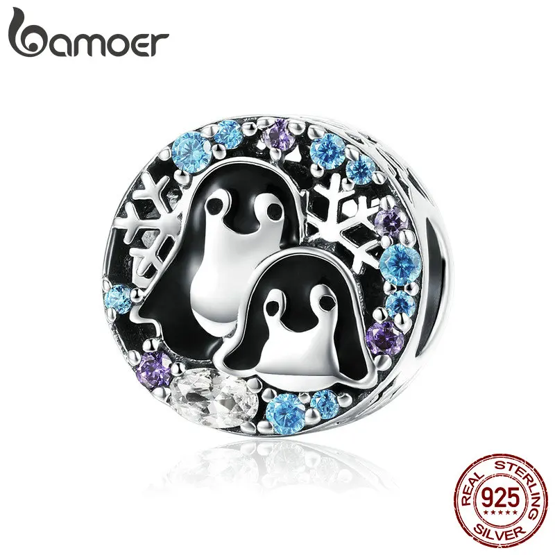 BAMOER Winter Collection 925 Sterling Silver Penguin Family Beads Animal Charms Fit Charm Bracelets & Necklaces Jewelry SCC992