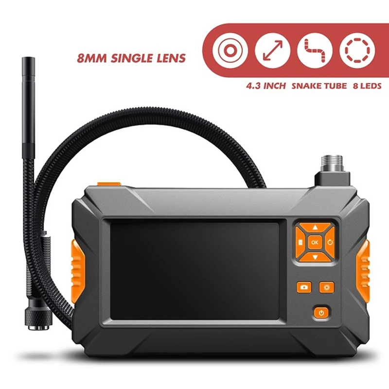 8mm handheld screen industry endoscope camera snake tube cable 2.0 mp serpentine camera HD 4.3 inch inspection lens