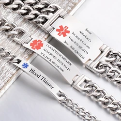 Free Engraving Stainless Steel Men's Medical Alert ID Tags Bracelet Bangle Jewelry Type 1 Diabetes