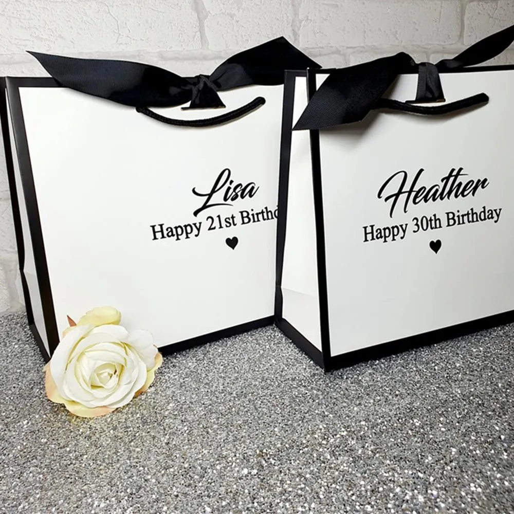 personalised black gift bag  luxury white gift bag with ribbon bridesmaid gift bag cutom special birthday party giftbags