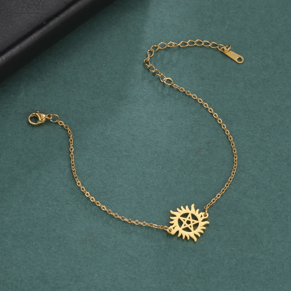 Unift Inspired Sun Star Bracelet Natural Dean Pentagram Charms Stainless Steel Supernatural Vintage Wicca Female Jewelry Gifts - view 5