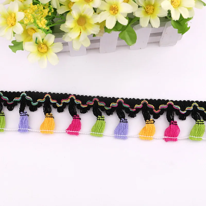 5Yards Colourful Tassel Lace Fabric Trim Ribbon Latin Dress Stage Garment Curtain Sofa Sewing Decorative Cotton Fabrics