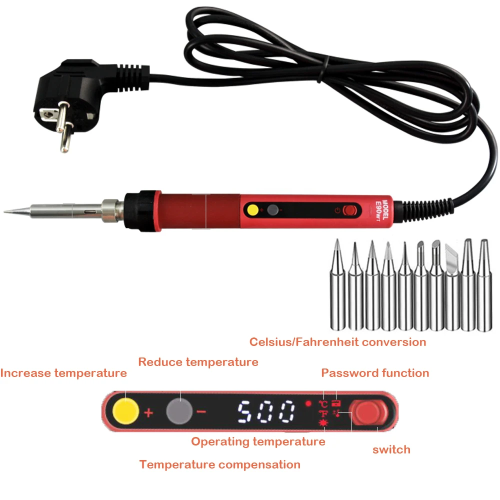 CXG E60WT E90WT E110WT Digital LCD Adjustable NC thermostat Electric soldering iron handle Welding repair +10 pcs 900M tips