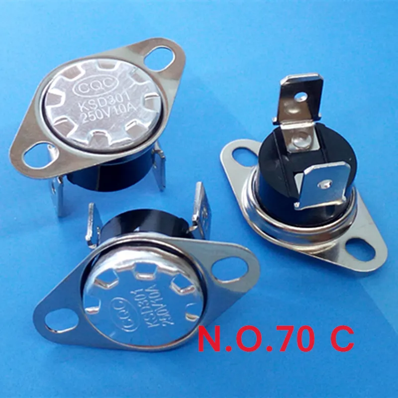 

(100 pcs/lot) Normally Open Thermostat, Temperature Switch, NO 70 Celsius KSD301 10A 250V .