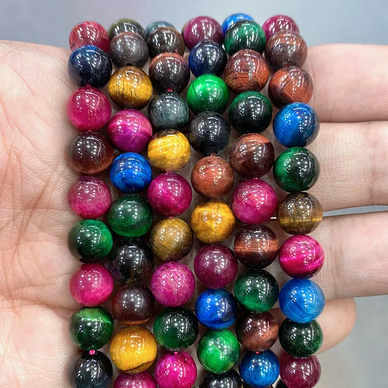 Natural Stone Multicolor Tiger Eye Agates Round Beads 15