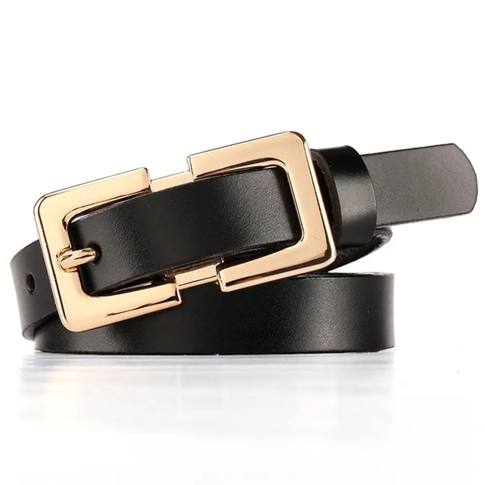 Ladies Soft Genuine Leather Belts Girls Gold Buckles Metal Female Retro Thin Belt for Women Jeans 1.5cm Wide LDFC004