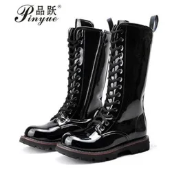 Mens Over Knee High Boots light Leather  Long Waterproof Snowboots Equestrian Motocycle Patent leather punk cowboy boots