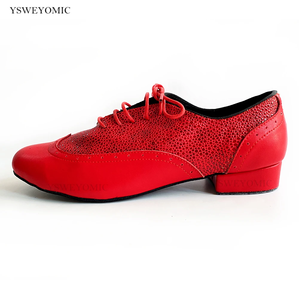 2021 New Bachata Latin Shoes Boys and Men Dancer Professional Leather Sole indoor Red Leather Salsa Latin Dance Shoes For man