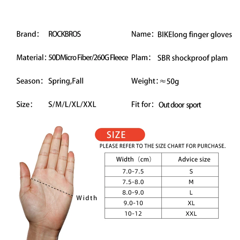 ROCKBROS Cycling Gloves Shockproof Wear Resistant SBR Men Women Full Finger Windproof Gloves Breathable Lengthen  Warm MTB Glove