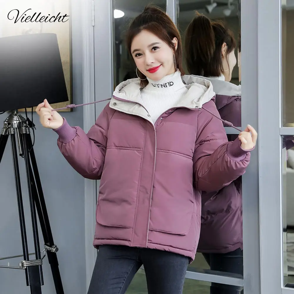 

Vielleicht Women Winter Jacket Loose Parkas Patchwork Thickening Warm Coat Hooded Female Down Cotton-padded Short Jacket Coat