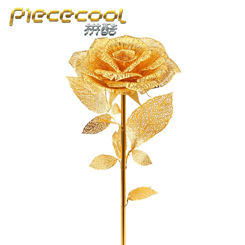 Peecool-quebra-cabeça de metal romântico com rosa 3d, conjunto de metal, modelo diy, quebra-cabeça de brinquedo para crianças, presente para amantes