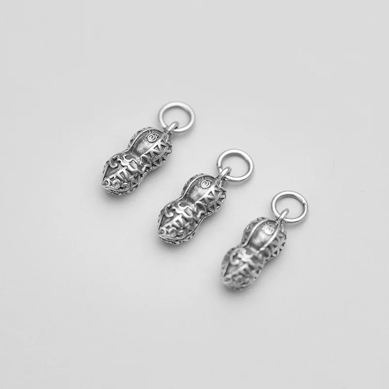 Fashion 925 Sterling Silver Stereo Peanut Dangle Pendants Chinese Blessing Carved Silver Charms Fit Women Men DIY Jewelry Making