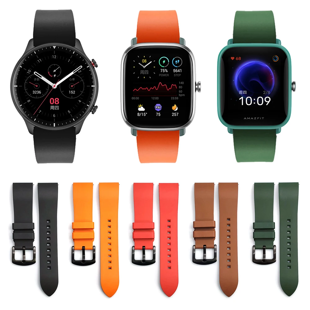 Fluorine Rubber Strap For Huami Amazfit GTR 2 / GTS 2 mini Silicone Band Watchband For Amazfit GTR2 / Stratos 3 / Bip U Bracelet