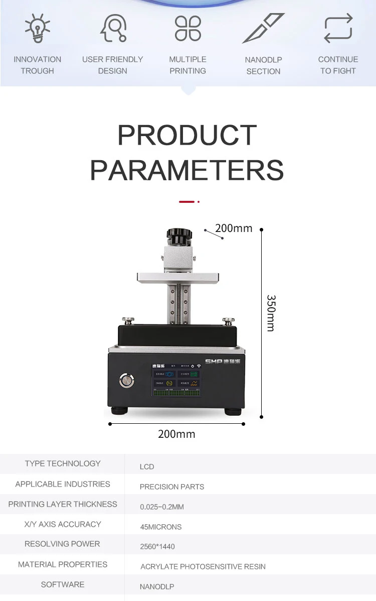 SUMAOPAI SQ1 Raspberry Pi Scheme Nanodlp System 5.5-Inch2560*1440 UV Curing 3D Printer 2K Screen Photosensitive Resin