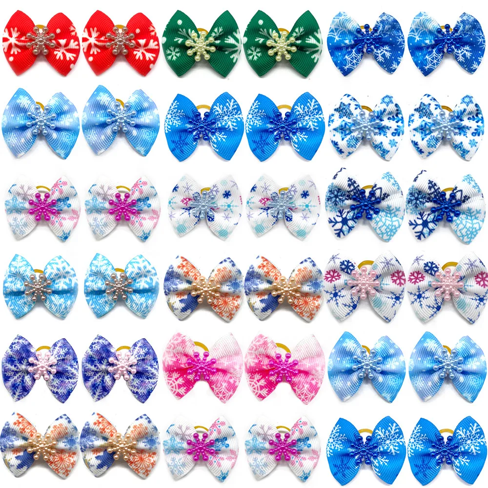 50/100pcs Winter Dog Bows Small Dog Hair Bows Pet Dog Grooming Bows Holiday Party Dogs Hair Bows Pet Supplies Dogs Blue Bows