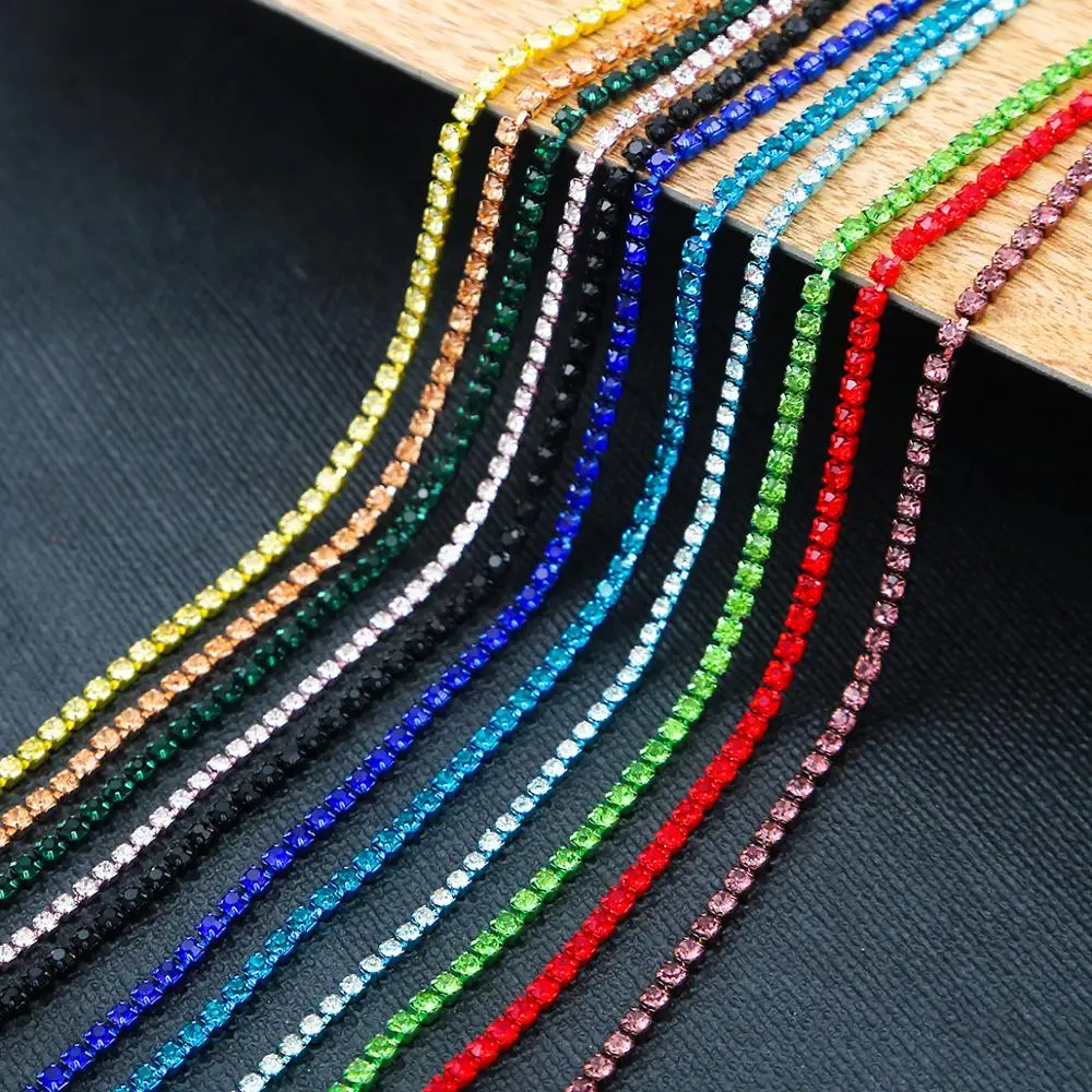 1yard/bag 2/2.4/2.8mm Sew On Colorful Chain Crystal Rhinestone Chain Dense Claw Glass Rhinestone Trim DIY Jewelry Making