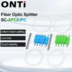 ONTi 5Pcs/Lot 1X16/1X8/1X4/1X2 PLC SC/APC SM 0.9mm G657A1 PVC 1m FTTH Fiber Optic Splitter