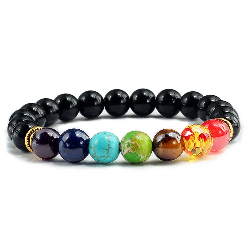 7 Chakra Natural Stone 8mm Beads Bracelet Men Onyx Tiger Eye Lava Energy Bracelet Reiki Healing Yoga Buddha Jewelry For Women