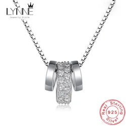New Fashion Three Rotatable Round CZ Pendant Neckalces 925 Sterling Silver Lovely Rhinestone Circle Necklace Women Jewelry Gift