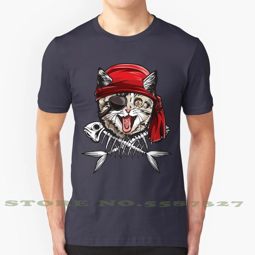 Cat Pirate T Shirt Jolly Roger Flag Skull And Crossbones Tee 100% Cotton T-Shirt Pirate Costumes Tampa Gasparilla Costume