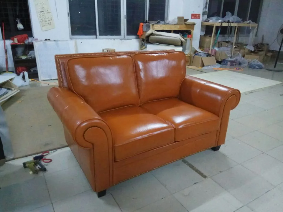 High quality cow top graded real genuine leather sofa/living room sofa furniture American style home used three seat brown couch