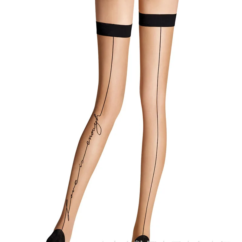 KASURE Harajuku Style back seam Stocking For Women Sexy Mesh Stockings with Inscriptions Back Line Casual Style Female