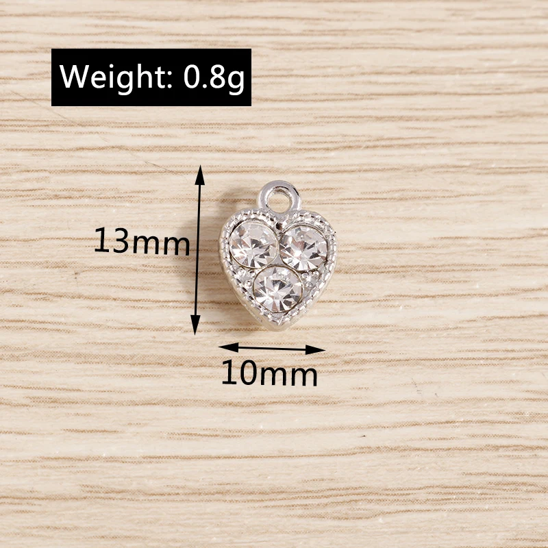 10pcs 10*13mm Crystal Love Heart Charms for Jewelry Making Gold Silver Color Alloy Charms Pendants DIY Necklaces Earrings Gift