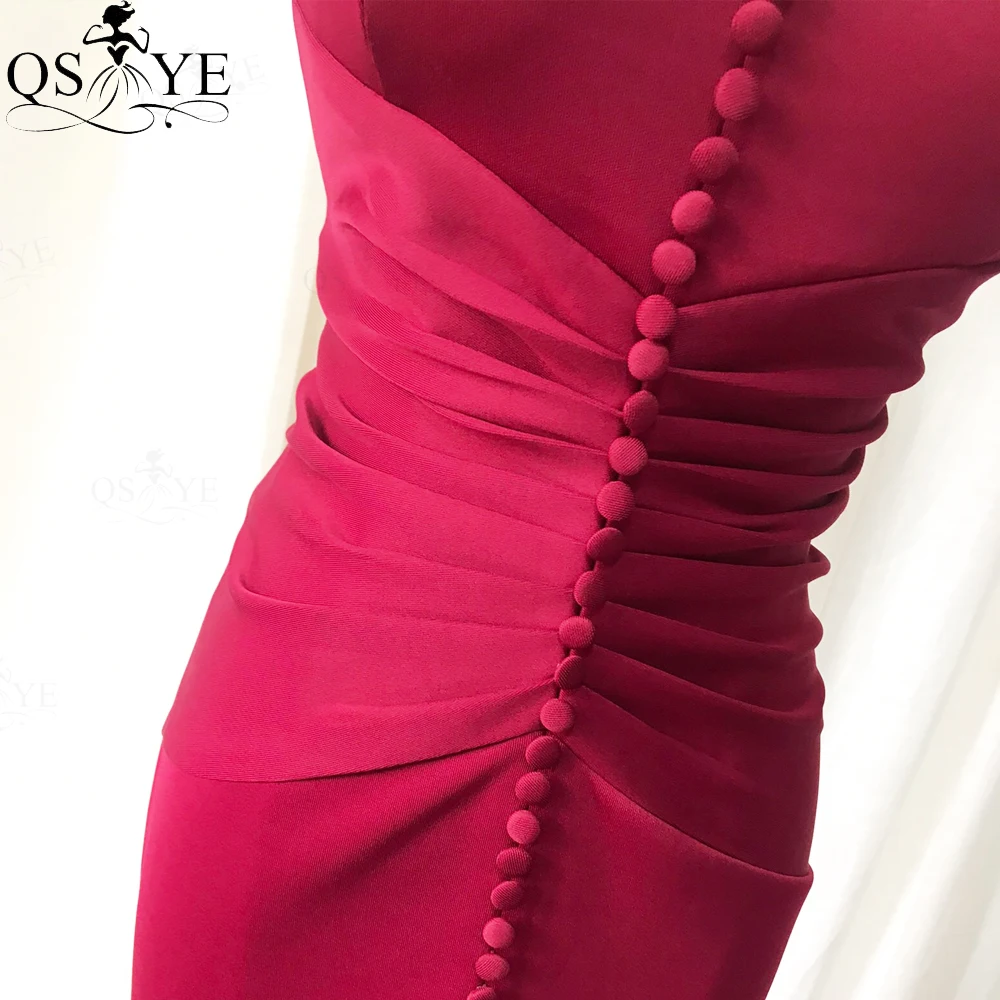 QSYYE-vestido de noche rojo con escote Corazón y botones, elegante, fruncido, elástico, Formal, Sexy, con abertura