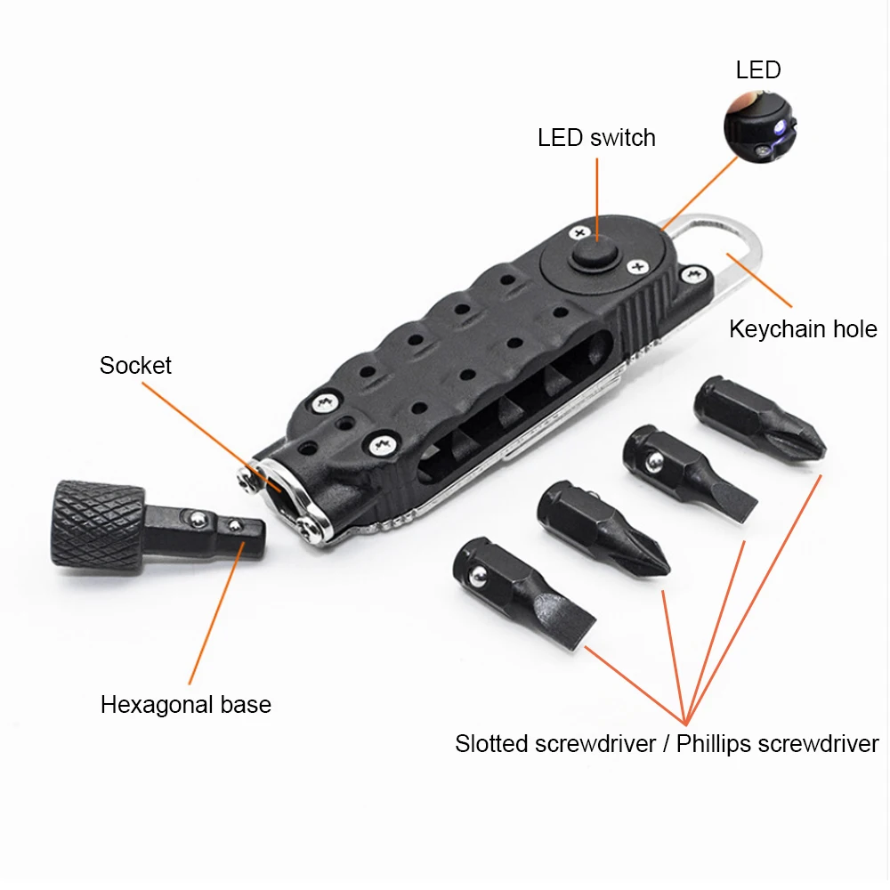 Vendita calda cacciavite multifunzionale magico Mini strumenti cacciavite portachiavi tascabile portatile con cacciavite esagonale a fessura luce a
