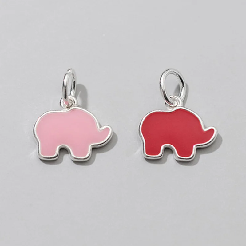 925 Sterling Silver Craftwork Pink/Red Color Elephant Women Charms Pad Design S925 Silver Pendant Necklace DIY Jewellery Make