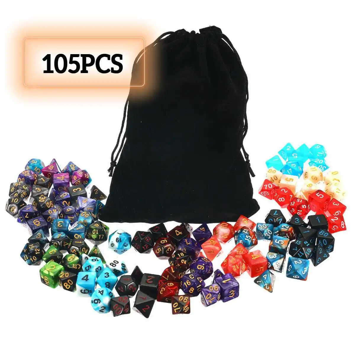 

105Pcs Polyhedral Dice Set DND RPG Role Playing Dragon Table Game +Bag Mixed Color Set