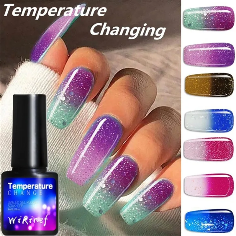 

8ml Thermal Color Change Gel Nail Polish Temperature Color Changing Soak Off UV Hybrid Varnish Magic Nail Art Decor T0790