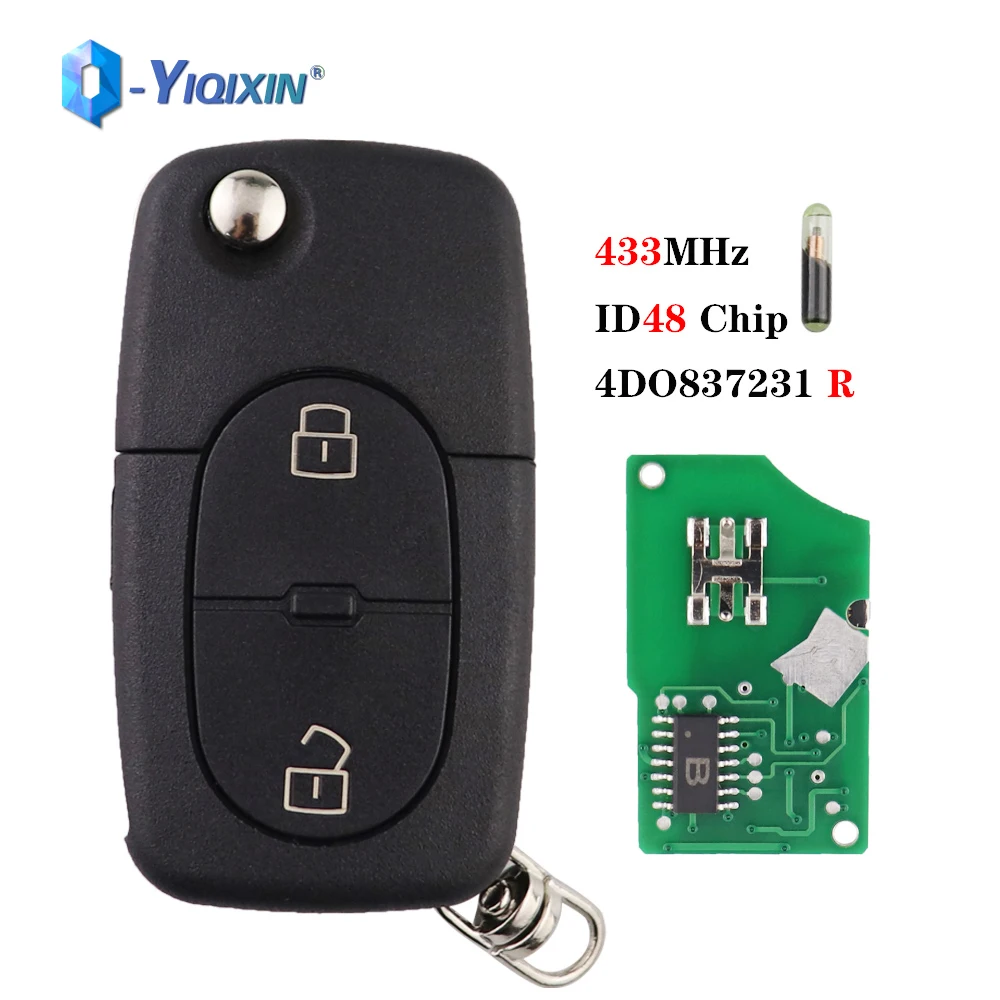 YIQIXIN 4DO837231R Flip 2 Buttons Key ID48 Chip For Audi A3 A4 A6 A8 TT Allroad Quattro Folding Smart Control 433Mhz Car Remote\\