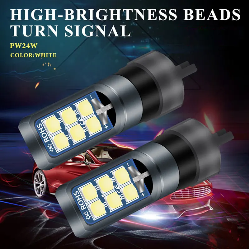 Bombillas LED impermeables CANBUS PW24W PWY24W, luz de señal de giro blanca 3030 LED 12SMD para Audi, BMW, Ford, DRL, 2 uds.