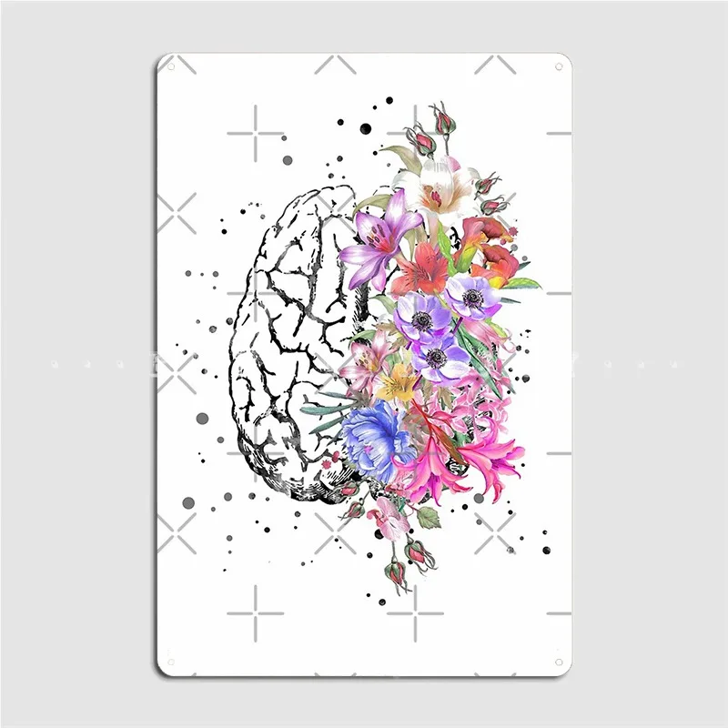 

Brain Anatomy Watercolor Brain Flowers Brain Poster Metal Plaque Cinema Kitchen Garage Club Wall Plaque Tin Sign Poster