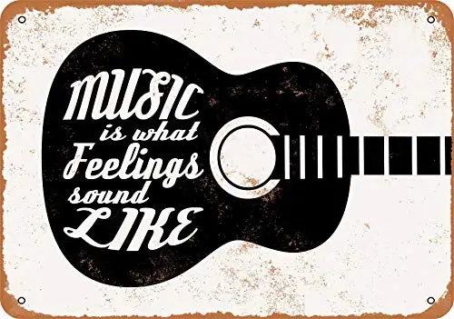 Metal Sign - Music is What Feelings Sound Like Guitar - Vintage Look Wall Decor for Cafe beer Bar Decoration Crafts