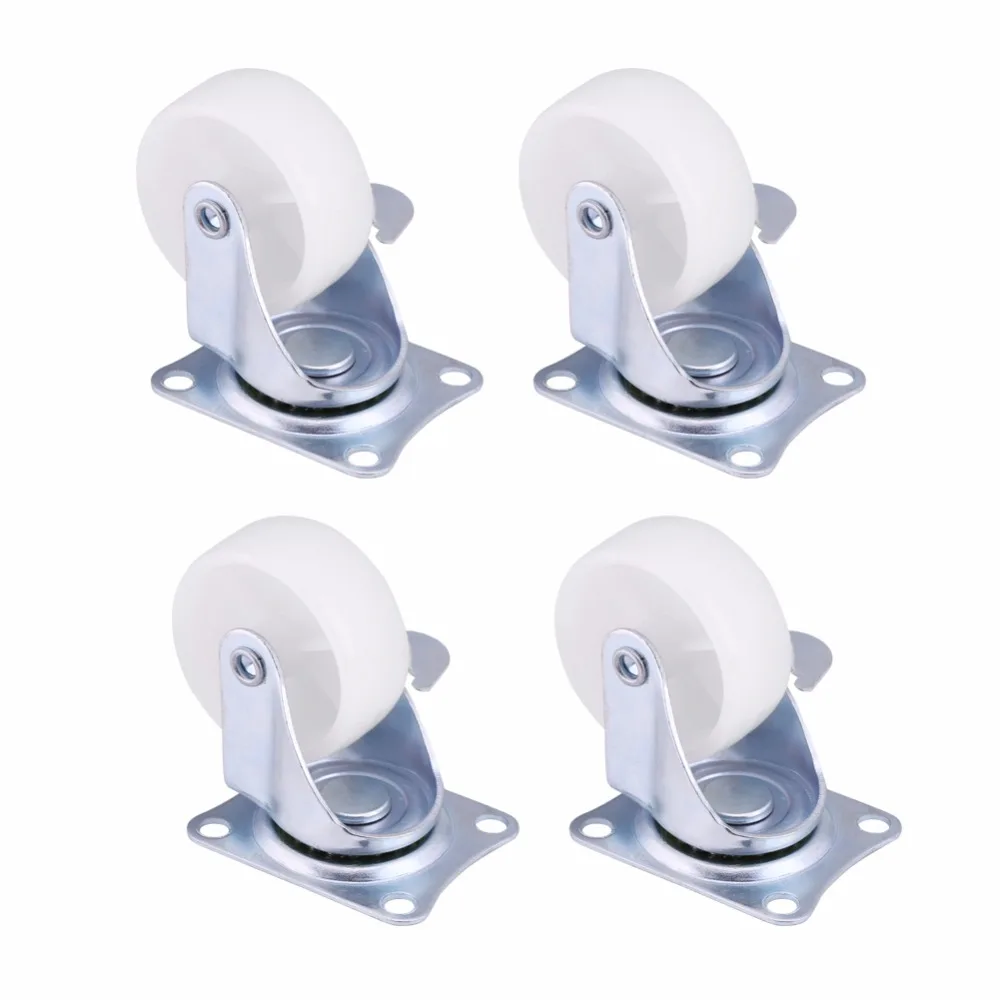 4pcs/Lot 50mm Swivel Caster Wheels Trolley Furniture Replacement Wheel With Brake White Rolling Casters Wheels For Desk Chair