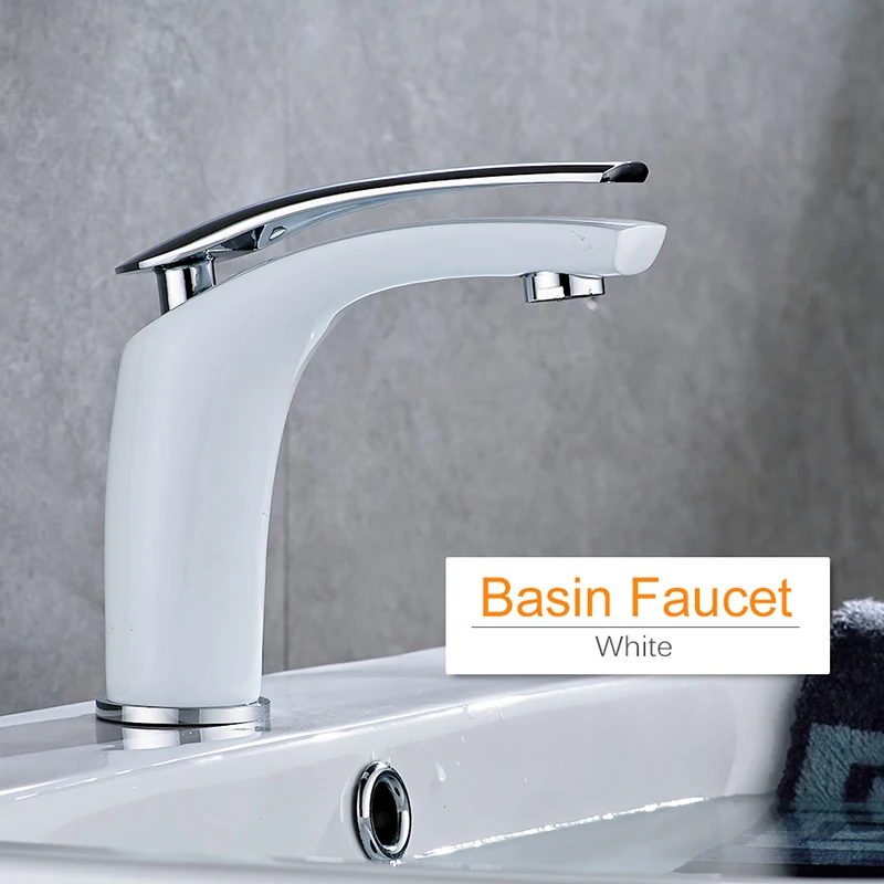 ROVOGO Bathroom Vanity Sink Faucet White Single Handle Lavatory Faucet One Hole Water Basin Mixer Tap Solid Brass