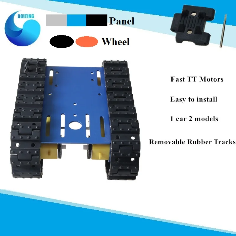 

Small Size Rubber Track Smart RC Car Chassis 2 In 1 Car/Tracked Chassis 1 Car 2 Versions Removable Track MultI Colors TC101