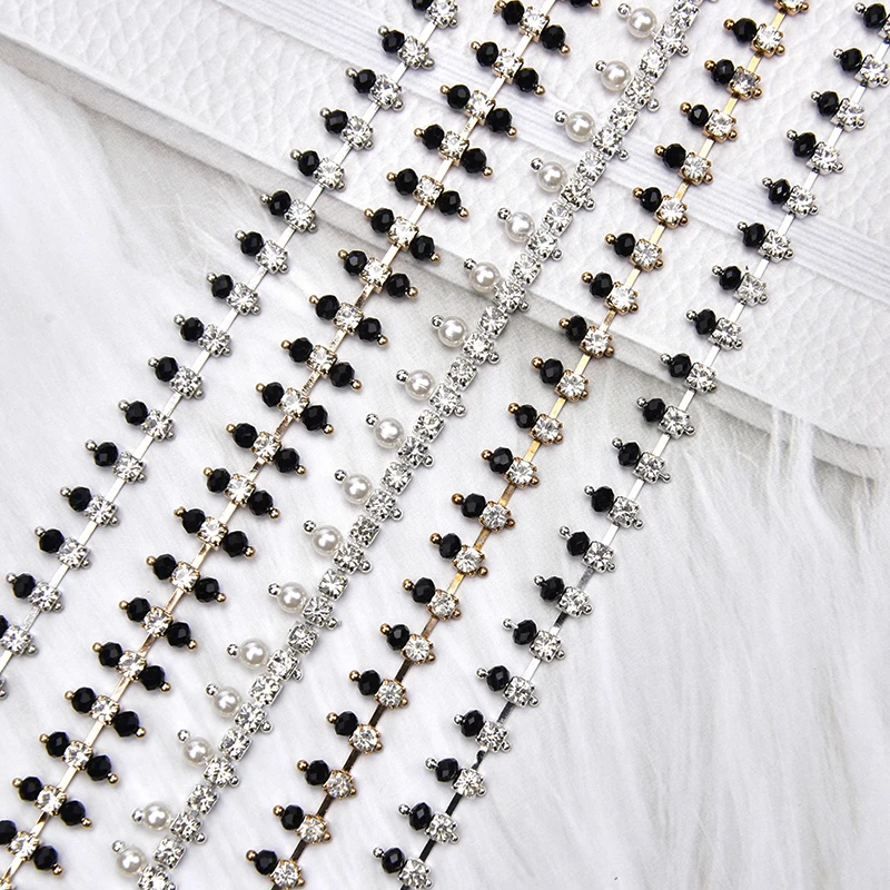 3 Yards Kristallperlen-Quastenband, kurze Fransenborte, Strass-Perlenkette, DIY-Kragen, Hochzeitskleider-Applikation, Nähzubehör