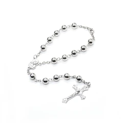 QIGO CCB Beads Rhodium Rosary Cross Bracelet For Men Women Religious Car Jewerly