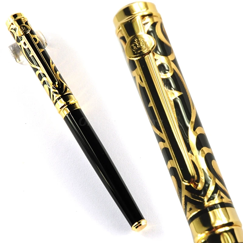 

Duke Sapphire Flower Pattern Metal Fountain Pen Medium Nib Gold Trim Professional Stationery Supplies Writing Tool Pen Gift