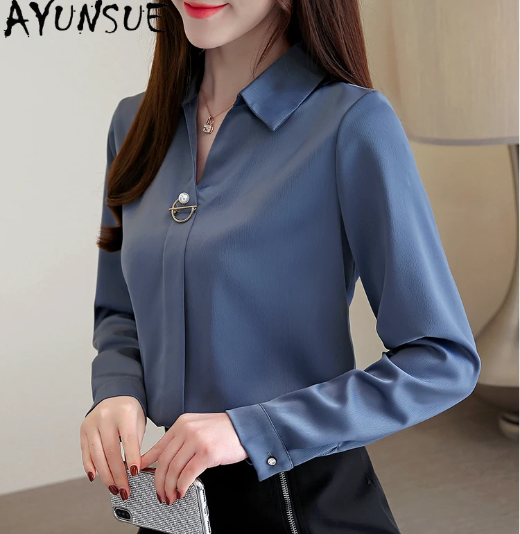 AYUNSUE Chiffon Blouses for Women Spring Autumn Office Lady Female Long Sleeve Shirt Elegant Top Woman Blouse Ropa Mujer 2021